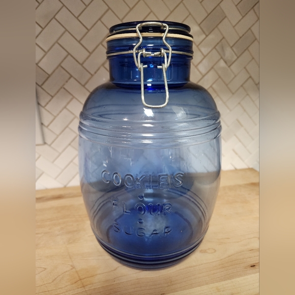 Cobalt Blue Cracker Barrel Style Glass Canister Jar 4 QT Cookies Flour Sugar - Picture 2 of 5